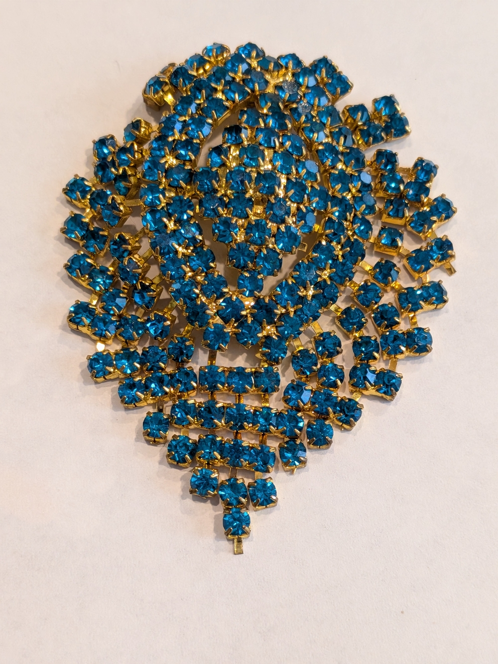 Vintage Australian Gold-Tone Brooch with Blue Crystal Rhinestones